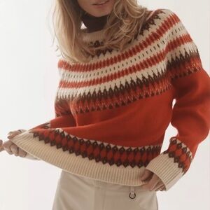 NWOT ANTHROPOLOGIE RAISONNEL Red Motif fair isle pullover crewneck sweater small